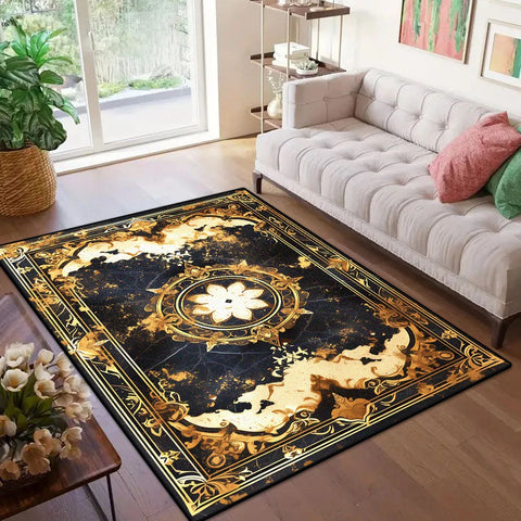 Navak Carpet Marmor-Stil, luxuriöser Teppich mit goldenem Rand für Wohnzimmer, weicher, rutschfester großer Schlafzimmerteppich, maschinenwaschbar, Eingangstürmatte