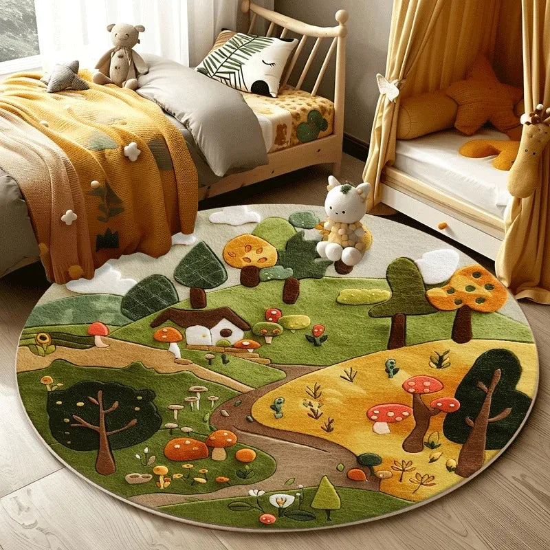 Navak Teppich Waldmuster Wohnzimmer Schöner runder Schlafzimmer-Dekorationsteppich Waschbarer Kinder-Bodenmatte-Studien-Teppich
