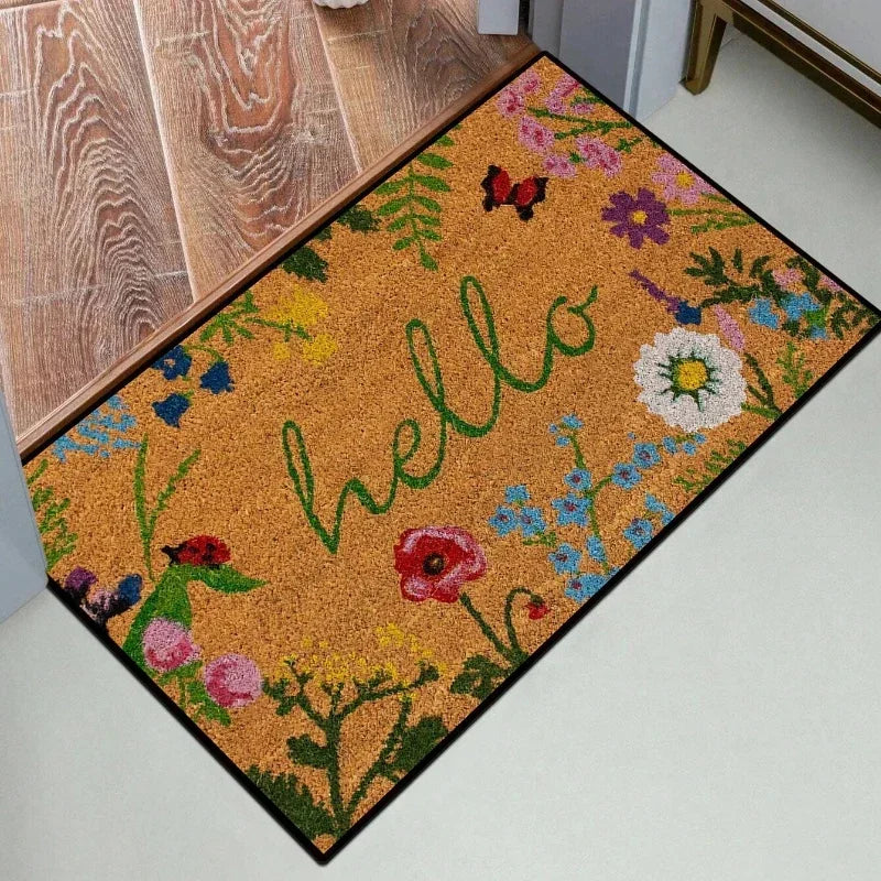 Navak Carpet 1 Stück Fußmatte mit Blumenbuchstaben-Aufdruck „Willkommen“, rutschfester Badvorleger, farbecht, Bodenmatte für Küche und Garten, waschbar, Heimdekor-Teppiche