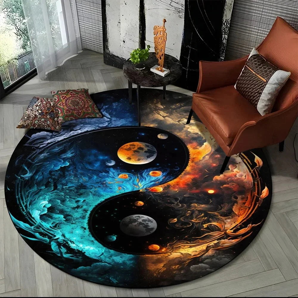 Navak Carpet Crystal Velvet Yin Yang Runder Teppich, 3D Tai Chi Druck, rutschfeste Bodenmatte für Wohnzimmer, Schlafzimmer, Heimdekor, Kreisbereichsteppich