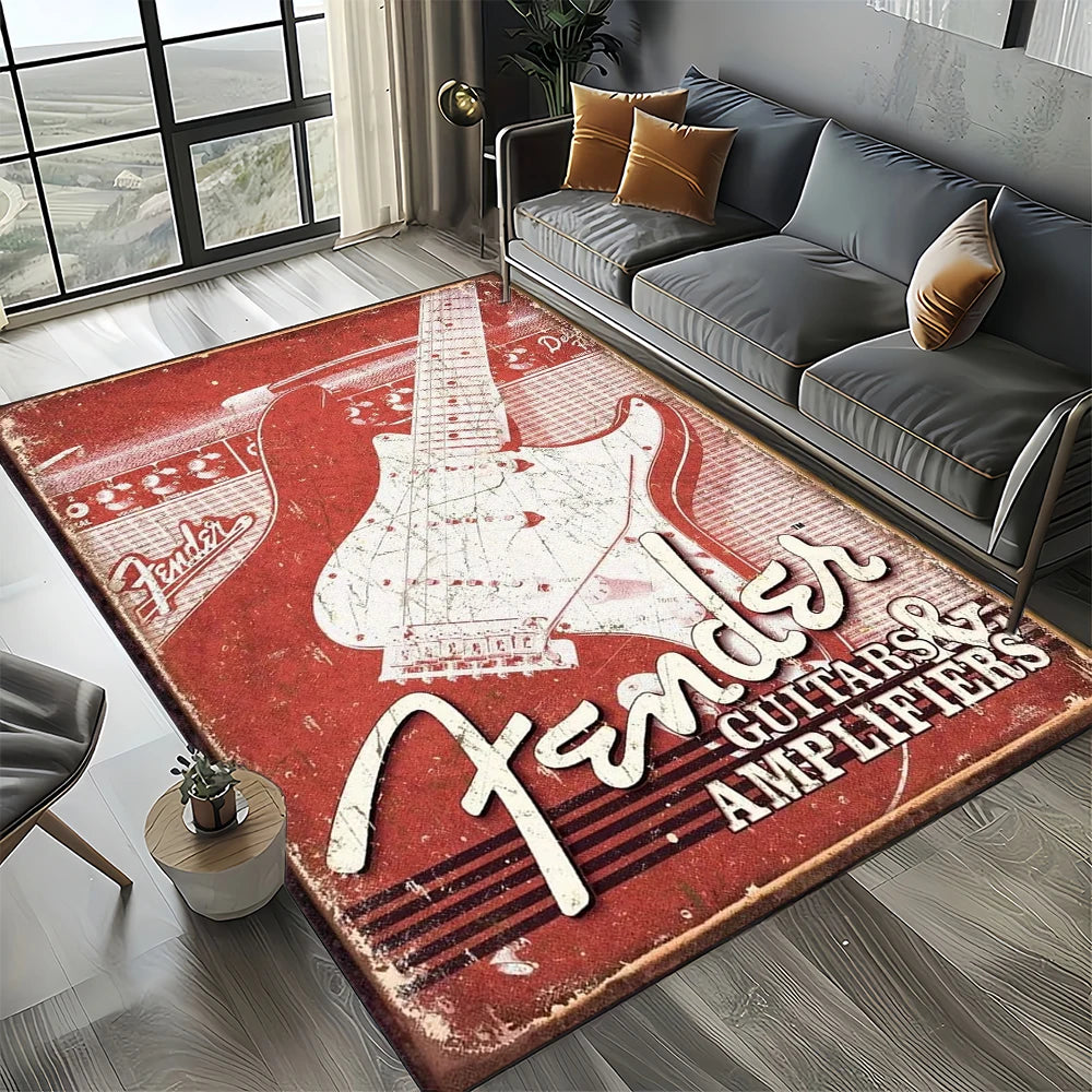 Navak Carpet 27 Style New 3D Fender Retro Gitarreninstrumente Musik Teppich Teppich für Wohnzimmer Schlafzimmer Zuhause Sofa Dekoration, rutschfeste Bodenmatte