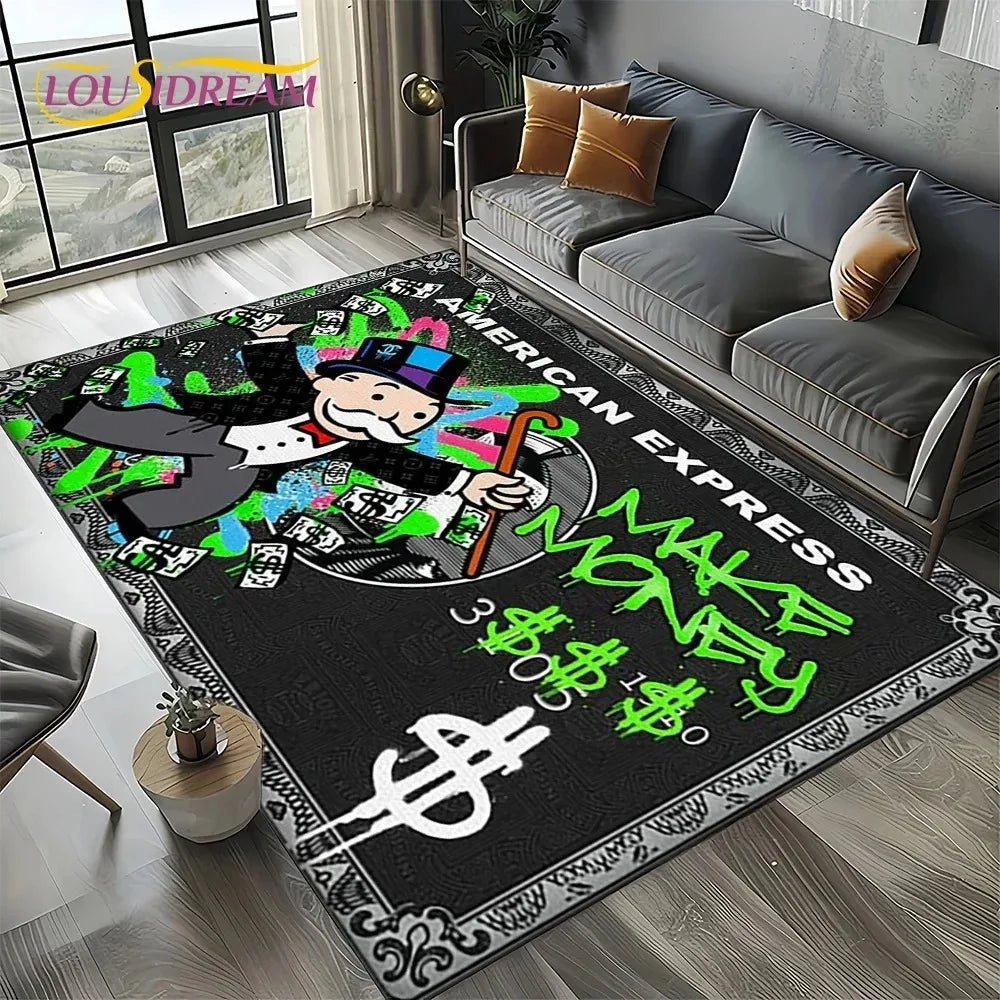 Navak Teppich, 3D-Spiel „Rich Man“, Monopoly-Dollar-Cartoon-Teppich für Wohnzimmer, Schlafzimmer, Heimsofa, Dekoration, Kinderbereich, rutschfeste Bodenmatte