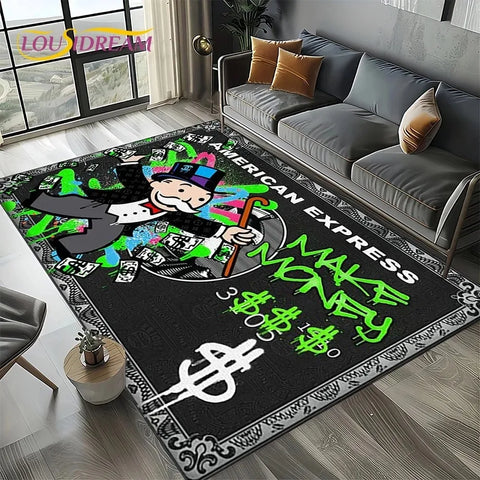 Navak Teppich, 3D-Spiel „Rich Man“, Monopoly-Dollar-Cartoon-Teppich für Wohnzimmer, Schlafzimmer, Heimsofa, Dekoration, Kinderbereich, rutschfeste Bodenmatte