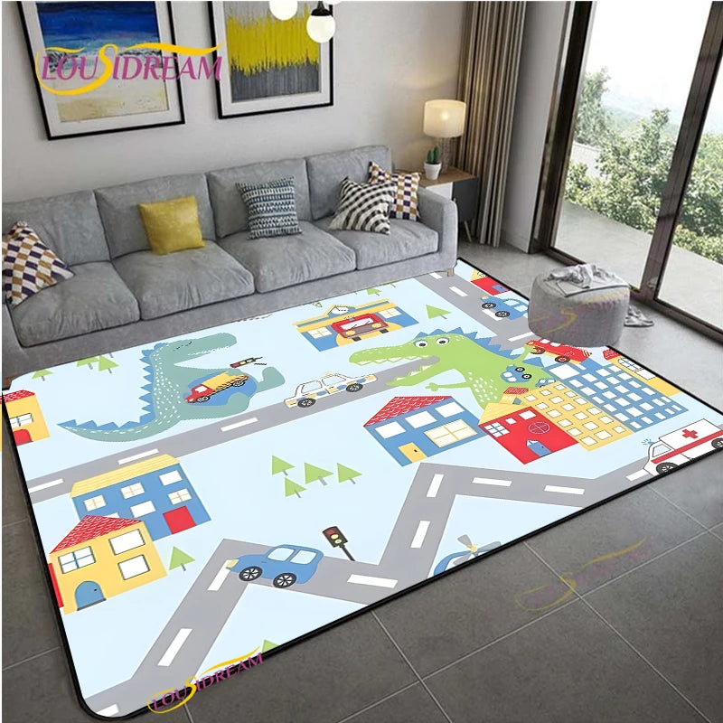 Navak Teppich Alfombra Straßenverkehrsroutenkarte Teppich Wohnzimmer Sofa Couchtisch Schlafzimmer Teppiche Küche Kinderspiel Anti-Rutsch-Bodenmatte Wohnkultur