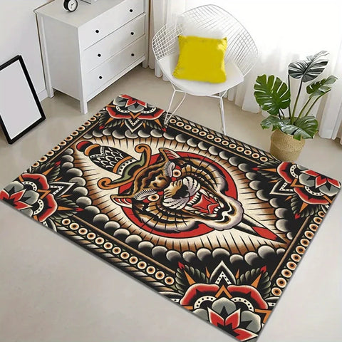 Navak Carpet Retro Tiger Print Carpet Washable Non-Slip Rug Doormat for Living Room Bedroom Kitchen and Office Decor
