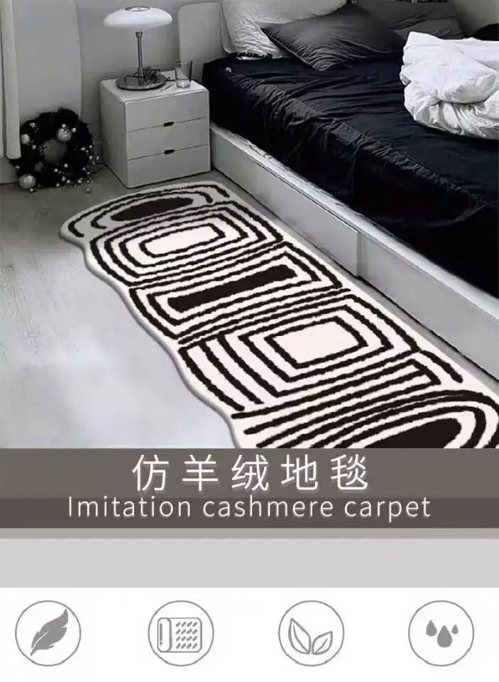 Navak Teppich, koreanischer Stil, Teppich für Wohnzimmer, Plüsch, Schwarz, Weiß, einfarbig, dick, rutschfest, Ins-Stil, kleine Teppiche, Schlafzimmer, flauschige Fußmatte