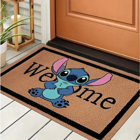 Navak Carpet 1 Stück Stitch The Movie Willkommens-Fußmatte, rutschfest, lebendiges Blumendesign, maschinenwaschbar, leicht zu reinigen, Heimdekoration, Kinderteppich