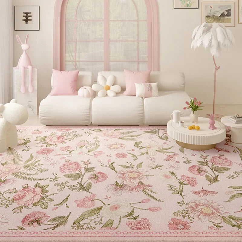 Navak Teppich Wohnzimmerteppich Rosa Blumenteppich Großformatige Heimdekoration Bodenmatte Weiche Plüsch-Raumdekoration Großflächige Teppiche Zotteliges Schlafzimmer