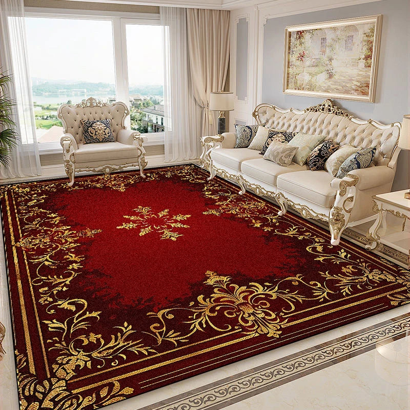 Navak Carpet Luxurious Retro Rugs for Living Room European Decoration Home Sofa Area Non-slip Floot Mat Bedroom Cloakroom Red Soft Carpet