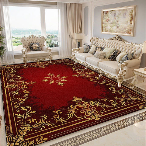 Navak Carpet Luxurious Retro Rugs for Living Room European Decoration Home Sofa Area Non-slip Floot Mat Bedroom Cloakroom Red Soft Carpet