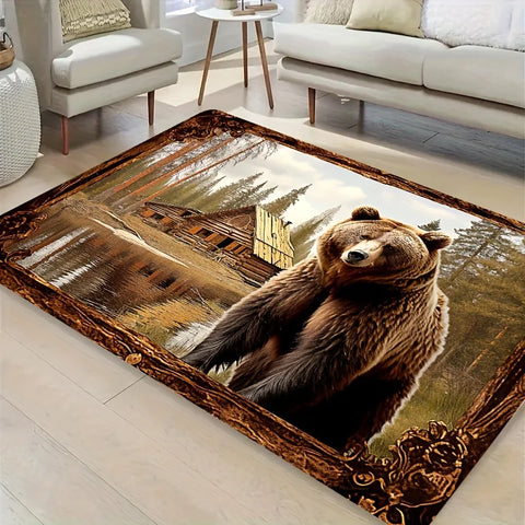 Navak Carpet Exclusive Picks Teppich mit Braunbär-Tiermuster, weicher, rutschfester Wohndekor-Wohnzimmerteppich, Zimmerteppich, Fußmatte für Badezimmer und Küche