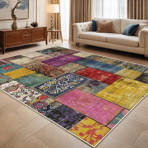 Navak Carpet Persian Retro Geometric Carpet Boho Decoration Non-slip Washable Large Living Room Rugs Bedroom Tables Side Easy Clean Floor Mat