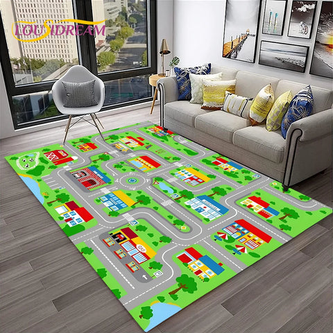 Navak Teppich Kinderspielmatte Verkehrsautobahn Stadt Spielzimmer Teppich Teppich für Zuhause Wohnzimmer Schlafzimmer Fußmatte Dekor, Bereich Teppich rutschfeste Bodenmatte