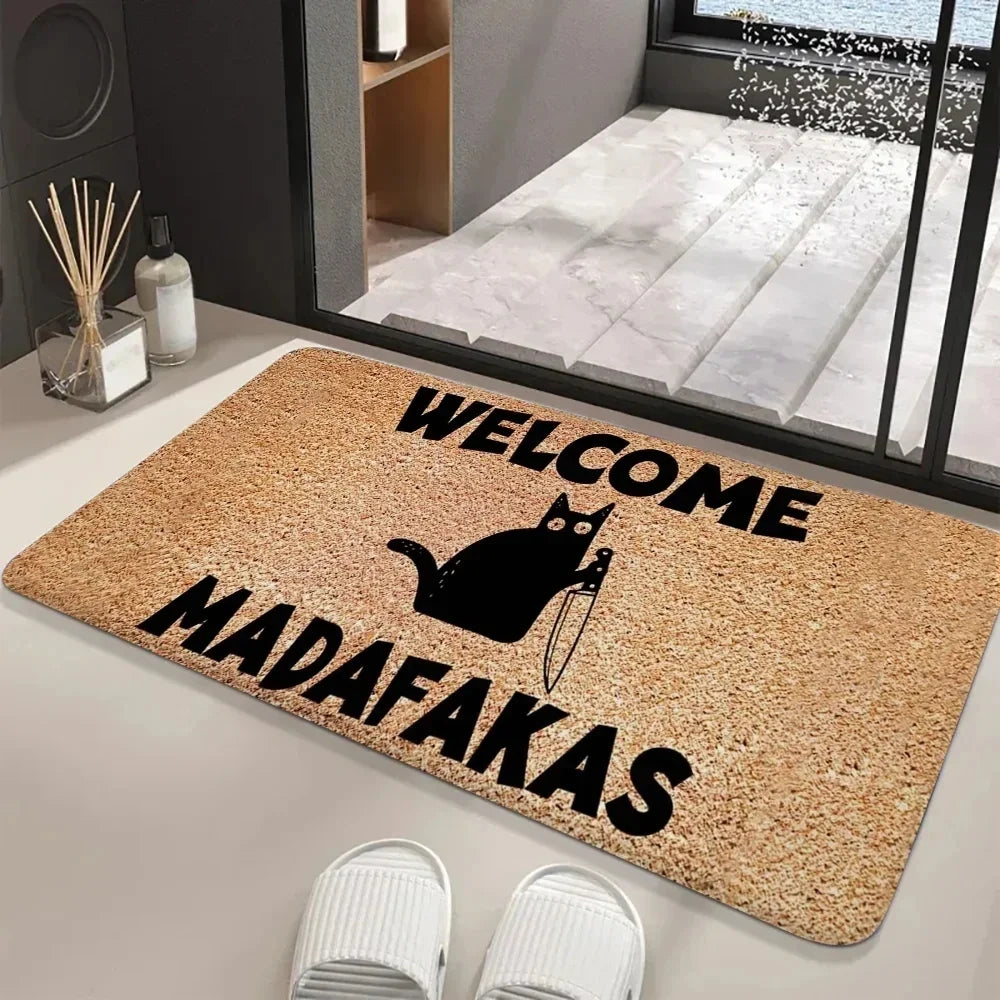 Navak Carpet Daily Picks Disney Dark Cat Welcome Madafakas Bodenmatte, Eingangstürmatte, rechteckig, weiche Badmatte für die Vordertür, für drinnen und draußen