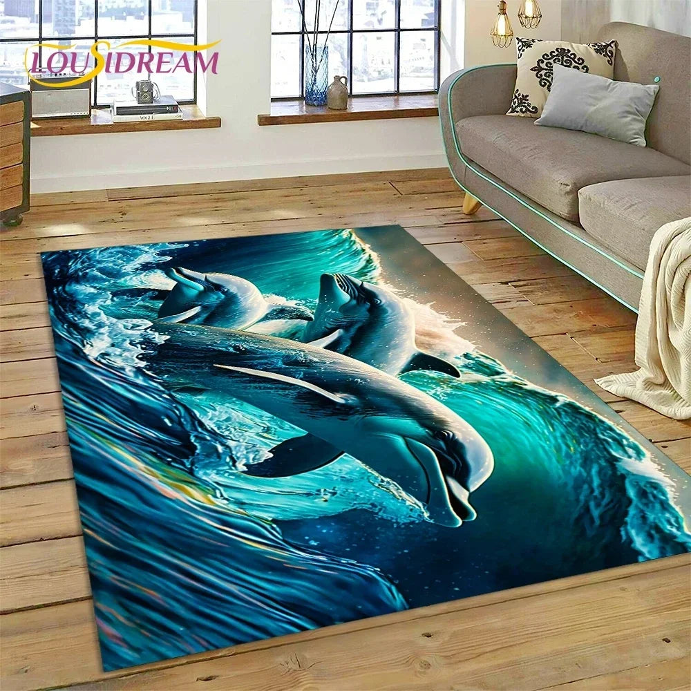 Navak Teppich, 3D-Unterwasserwelt, Meeresboden, Delfin, Cartoon-Teppich, für Schlafzimmer, Wohnzimmer, Sofa, Dekoration, große Bodenmatte für Kinder