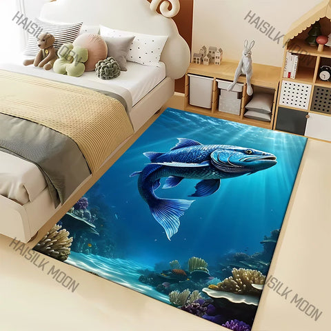 Navak Teppich, Fisch im Meer, Tiefseefisch-Muster, Teppich für Wohnzimmer, Schlafzimmer, Nachttisch, Bodenmatte, Garderobe, Spielmatte, Flächenteppich, große Größe