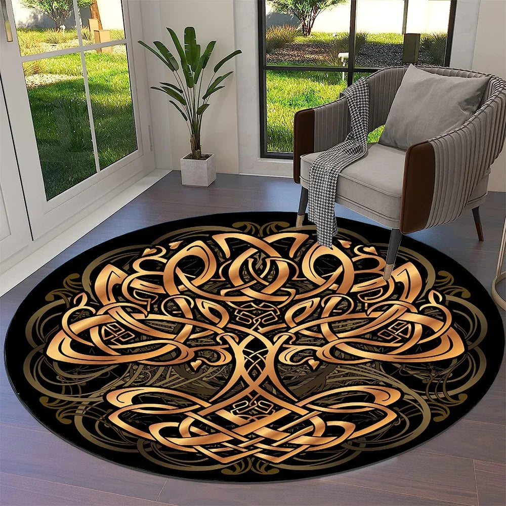 Navak Carpet Tree of Life Viking Yggdrasil Valknut Round Carpet Rug for Living Room Bedroom Sofa Decor,Kid Paly Area Rug Non-slip Floor Mat