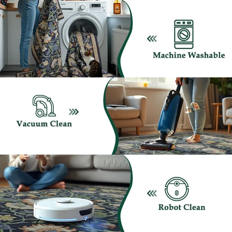 Navak Teppich, Wohnzimmerteppich im nordischen Stil, Retro-Blumen- und Vogeldruck, Schlafzimmerteppiche, modisch, faltbar, maschinenwaschbar, Couchtischmatten