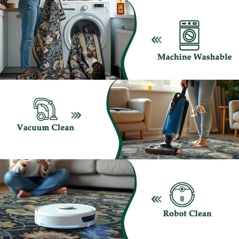 Navak Teppich, Wohnzimmerteppich im nordischen Stil, Retro-Blumen- und Vogeldruck, Schlafzimmerteppiche, modisch, faltbar, maschinenwaschbar, Couchtischmatten