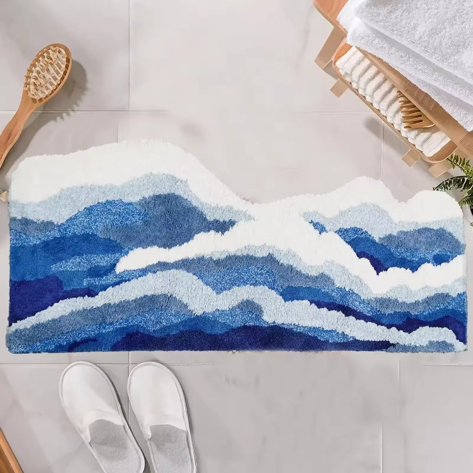 Navak Carpet Exclusive Picks Verbessertes Material Wave Kreativer rutschfester Badezimmerteppich Ozean Schlafzimmer Nachttisch Teppich Wohnzimmer Küchenmatte Wohnkultur