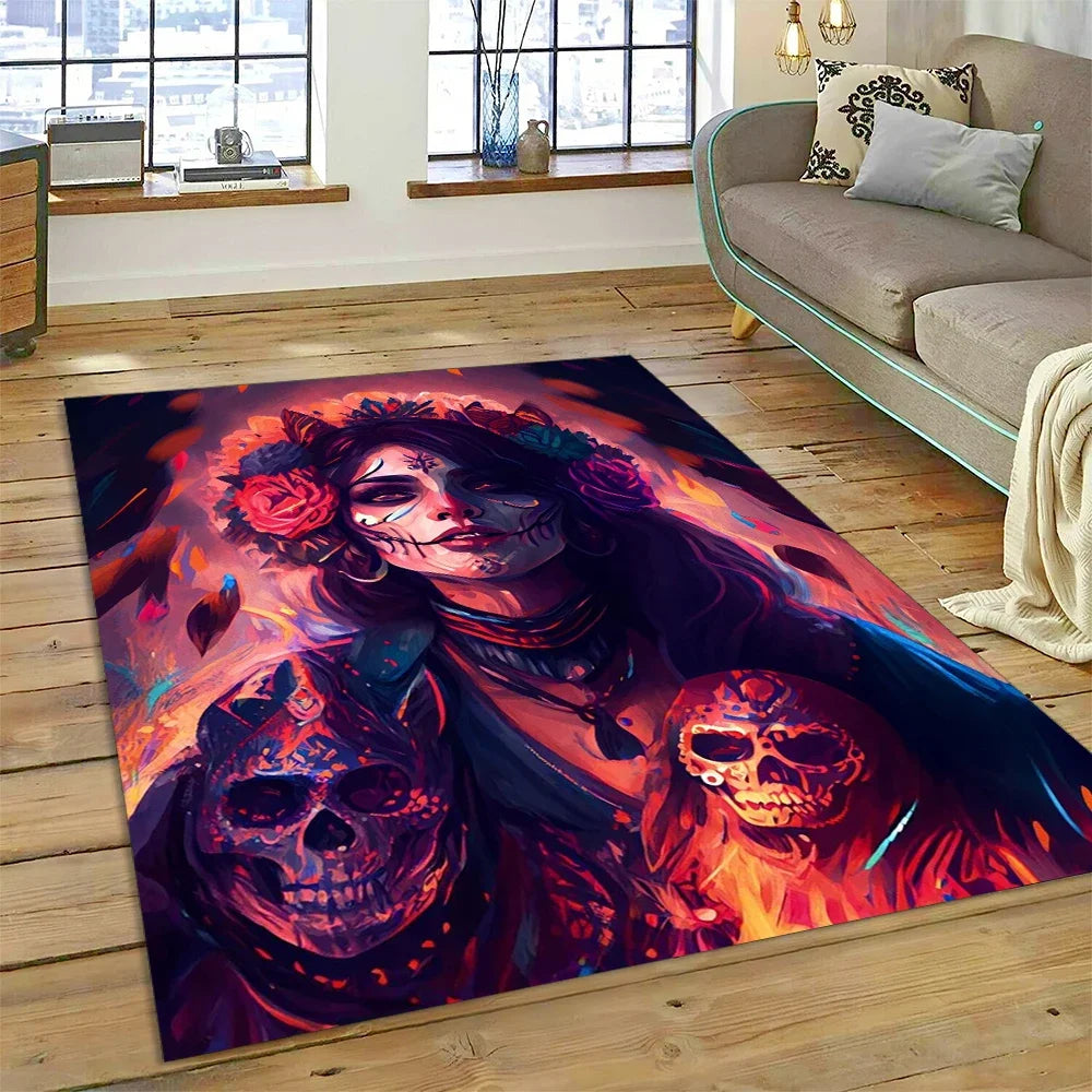 Navak Teppich, Horror-Totenkopf-Mädchen, tot, Gothic, untote Frau, Teppich für Zuhause, Wohnzimmer, Schlafzimmer, Sofa, Fußmatte, Dekoration, Kinderbereich, rutschfeste Matte