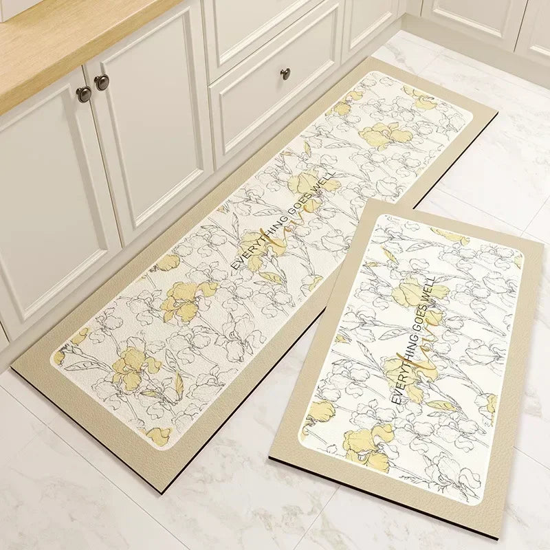 Navak Teppich Teppich für Küche Bodenmatte PVC Leder Wasserdicht Rutschfest Lang Teppich Ölbeständig Fußmatten Rosa Blume Home Dekoration Teppiche