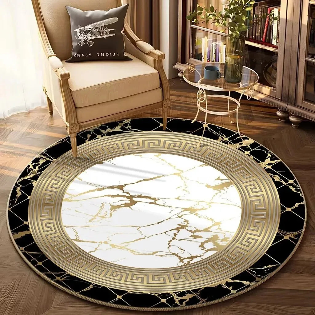 Navak Teppich, europäischer Gold-Luxus-Rundteppich, Wohnzimmer-Sofa, großer Teppich, bequem, rutschfest, für das Bett, Schlafzimmer, Teetischmatte