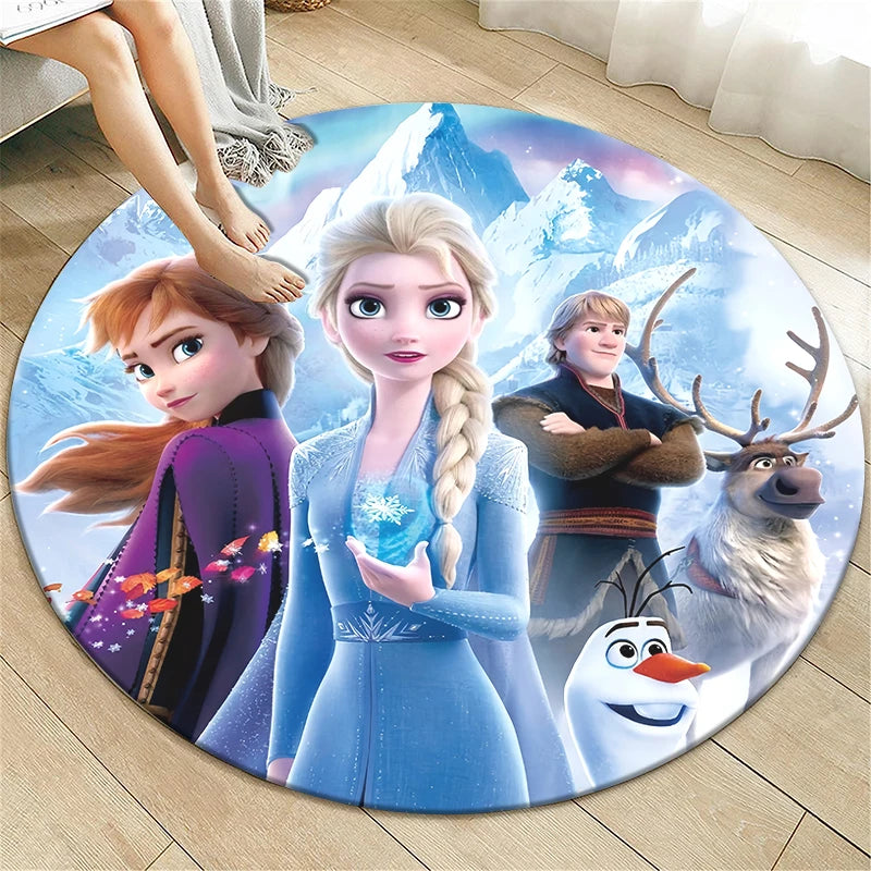 Navak Teppich Prinzessin Elsa Cartoon Print Runder Teppich, Schlafzimmer Dekorativer Teppich, Wohnzimmer Badezimmer Picknick Camping Eingang Rutschfeste Matte