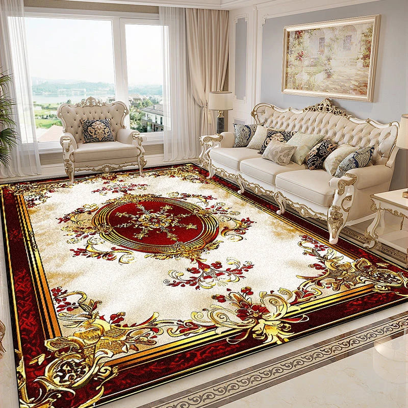 Navak Carpet Luxurious Retro Rugs for Living Room European Decoration Home Sofa Area Non-slip Floot Mat Bedroom Cloakroom Red Soft Carpet