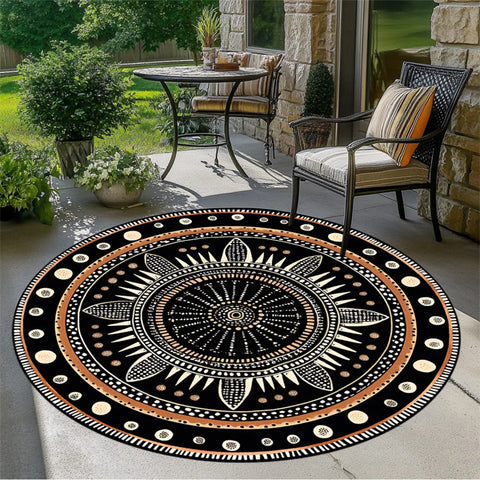 Navak Carpet Afrikanischer geometrischer runder Teppich, strapazierfähiges Polyester, lichtbeständig und waschbar, mystisches ethnisches Design, für Schlafzimmer/Wohnzimmer
