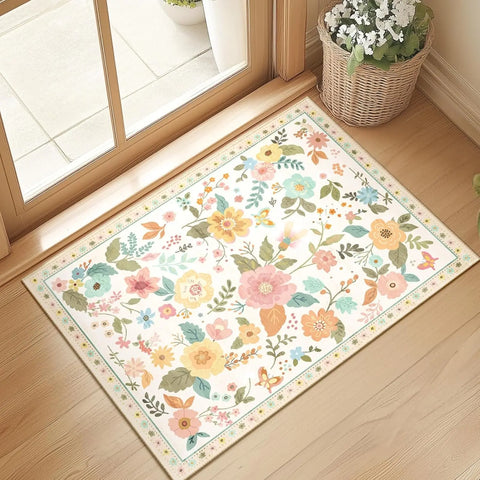 Navak Carpet Crystal Velvet CarpetFloral Area Rug Machine Washable Soft Print Boho Carpet Non Slip Footmat Low Pile Flower Area Rugs for