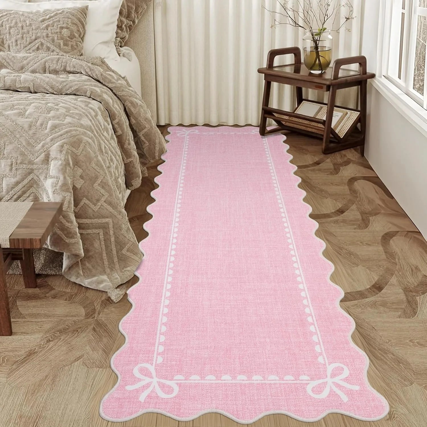 Navak Teppich, rosa Teppich für Wohnzimmer, Schlafzimmer, Nachttisch-Fußmatten, lange Streifen, weicher Plüschteppich, maschinenwaschbar, faltbar, große Fläche, Matte 거실카페트