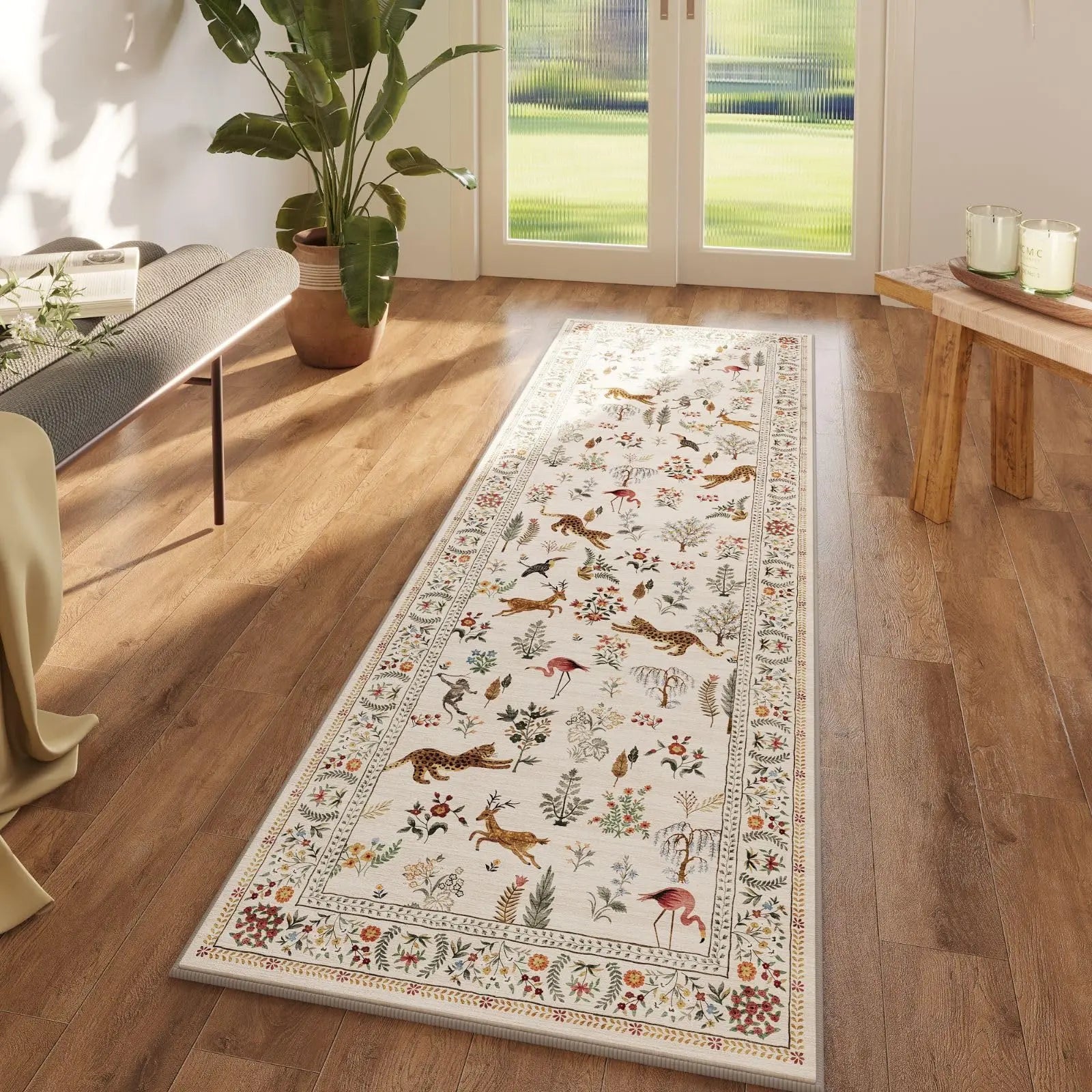 Navak Carpet Exclusive Picks Läuferteppich für die Küche, rutschfest, waschbar, mit Gummirückseite, weicher Teppichläufer mit Blumenmuster und Tiermotiven für die Küche, Heimdekoration