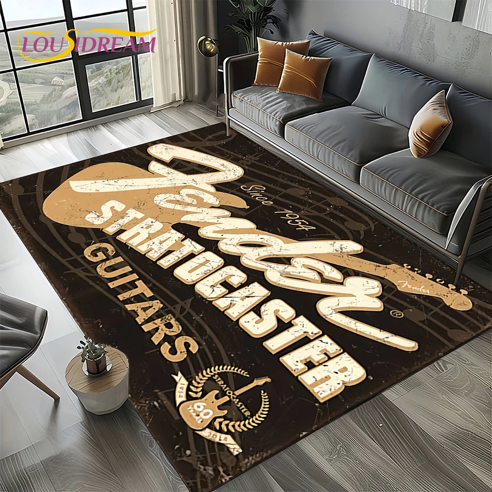 Navak Carpet 27 Style New 3D Fender Retro Gitarreninstrumente Musik Teppich Teppich für Wohnzimmer Schlafzimmer Zuhause Sofa Dekoration, rutschfeste Bodenmatte