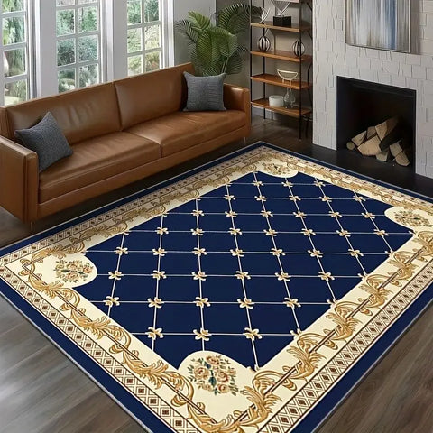 Navak Teppich, Bohemian-Stil, blau, golden, Blumenmuster, bedruckt, rutschfest, für Maschinen, für Schlafzimmer, Wohnzimmer, Badezimmer, Schlafsäle, Bodenmatte