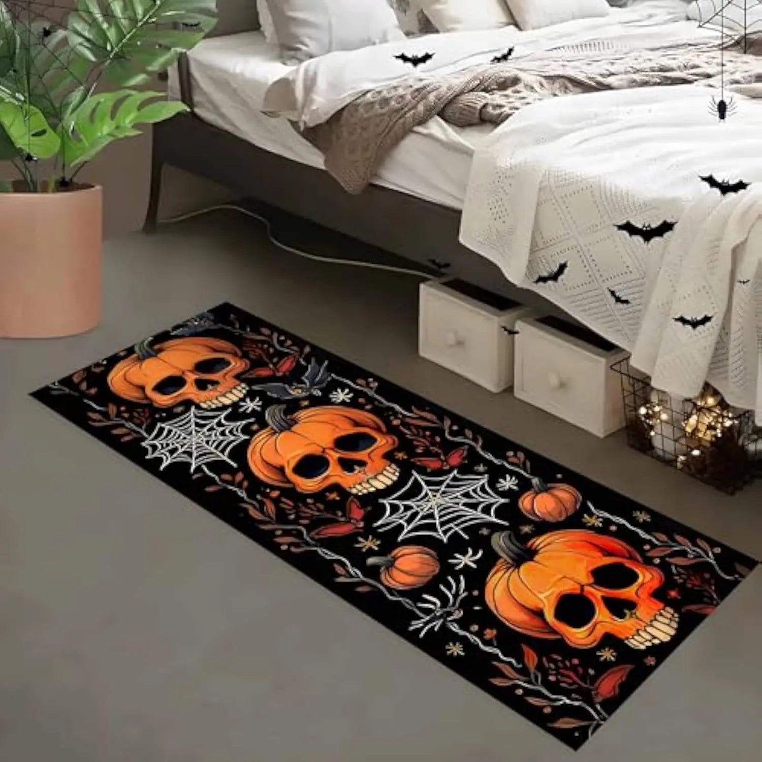 Navak Carpet Exclusive Picks Halloween-Läuferteppich, abstrakter Kürbis-Totenkopf-Teppich, Küche, rutschfest, Spinnennetz-bedruckte Teppiche für Wohnzimmer, Heimdekoration