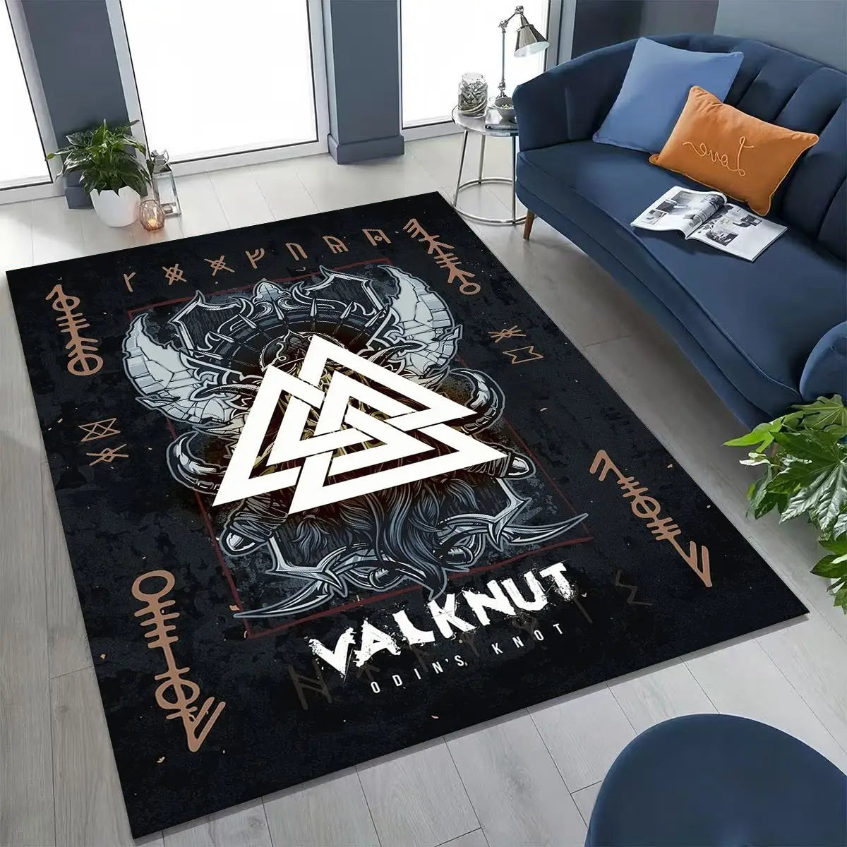 Navak Teppich, nordisches Wikinger-Kriegersymbol, Valhalla, Valknut, Rune, Moto-Teppich für Schlafzimmer, Wohnzimmer, Sofa, Zuhause, Fußmatte, Dekor, rutschfeste Bodenmatte