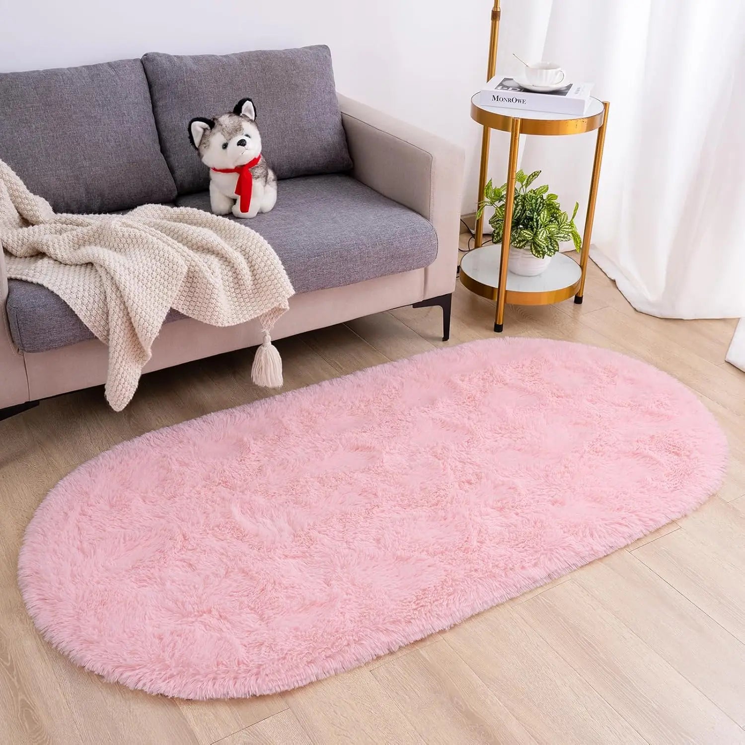 Navak Carpet Ovaler, flauschiger, ultraweicher Teppich für Schlafzimmer, Plüsch-Zotteliger Teppich für Kinderzimmer, Nachttischmatten, 7,8 x 1,6 m
