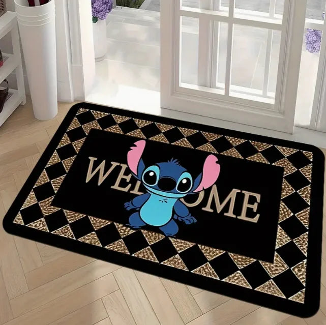 Navak Carpet 1 Stück Stitch The Movie Willkommens-Fußmatte, rutschfest, lebendiges Blumendesign, maschinenwaschbar, leicht zu reinigen, Heimdekoration, Kinderteppich
