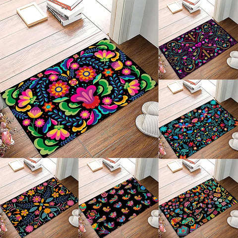 Navak Carpet Küchenteppiche im mexikanischen Blumenstil, Willkommensmatte, Fußmatte, Eingangstürmatte, rutschfeste Fußmatte, Waschraum-Bodenmatte