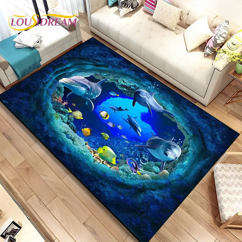 Navak Teppich, 3D-Illusion, Meeresboden, Unterwasserwelt, Delfin, Hai, Teppich für Wohnzimmer, Schlafzimmer, Sofa, Fußmatte, rutschfeste Bodenmatte