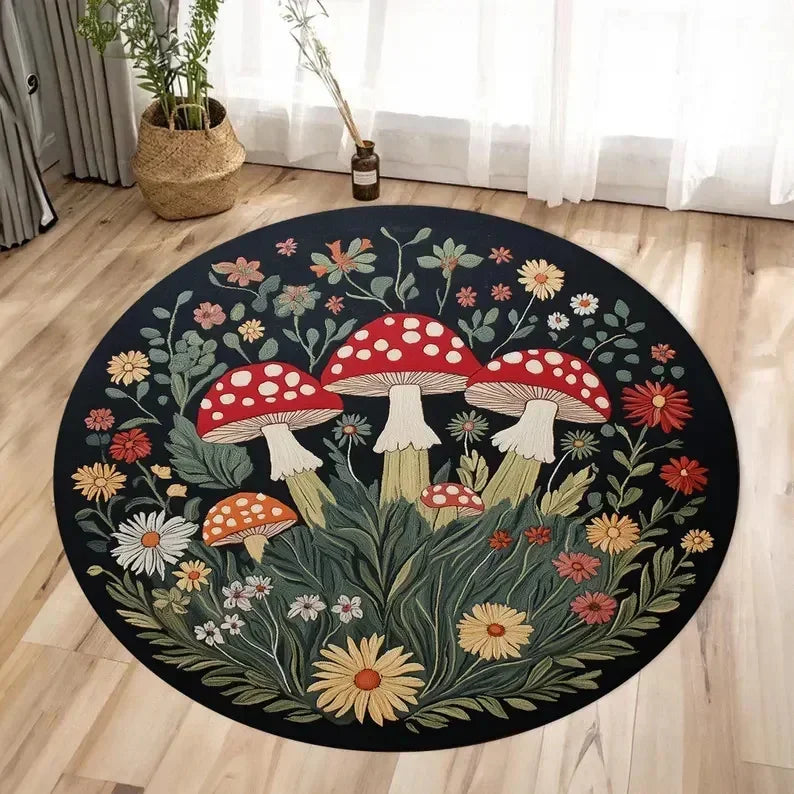 Navak Teppich, Pilzmuster, runder Teppich, Allzweckteppich für Wohnzimmer, Schlafzimmer, Deko, Küche, unter dem Tisch, Bodenmatte, rutschfest, Vintage-Teppich
