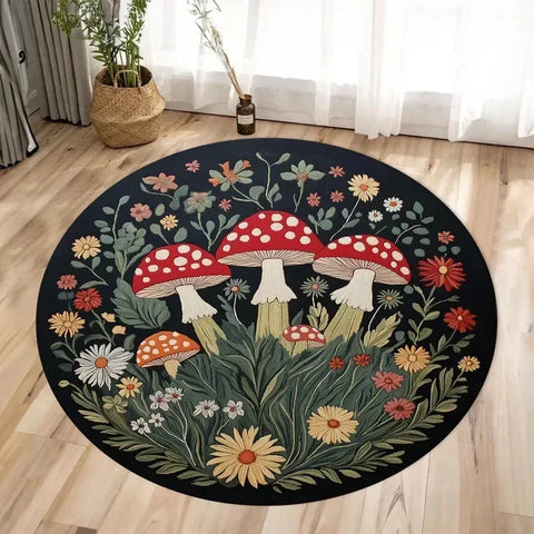 Navak Teppich, Pilzmuster, runder Teppich, Allzweckteppich für Wohnzimmer, Schlafzimmer, Deko, Küche, unter dem Tisch, Bodenmatte, rutschfest, Vintage-Teppich