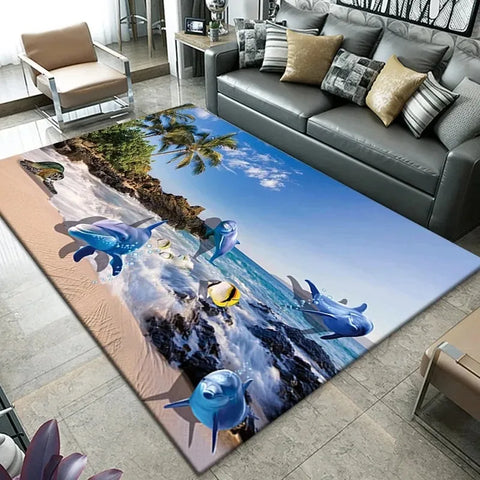 Navak Carpet3D Strand Meer Wellen Muster Teppich Tür Bodenmatte Fisch Fußmatte Rutschfeste Bodenmatte Wohnzimmer Teppich Home Zimmer Schlafzimmer Dekoration