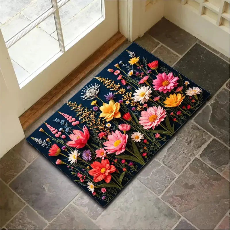 Navak Carpet „Charmanter Kristall-Samt-Teppich – Fußmatte mit weichem und lebendigem Blumenmuster, rutschfeste Eingangsdekoration, perfekter Akzent für das Zuhause im Frühling“