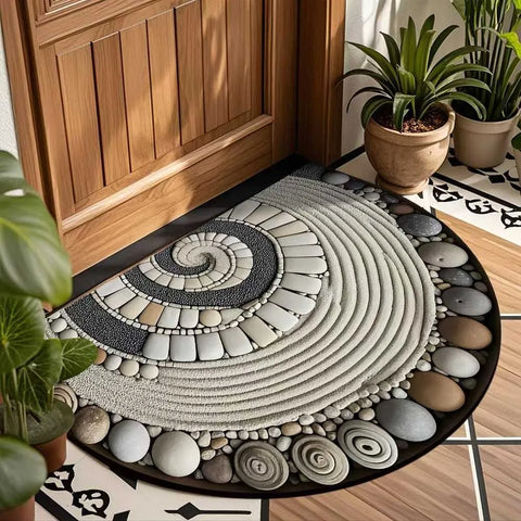 Navak Carpet Rutschfeste, halbrunde Fußmatte mit Blumenmuster, saugfähig, Willkommensteppich, waschbar, Fußmatte, Eingangsmatte für drinnen und draußen