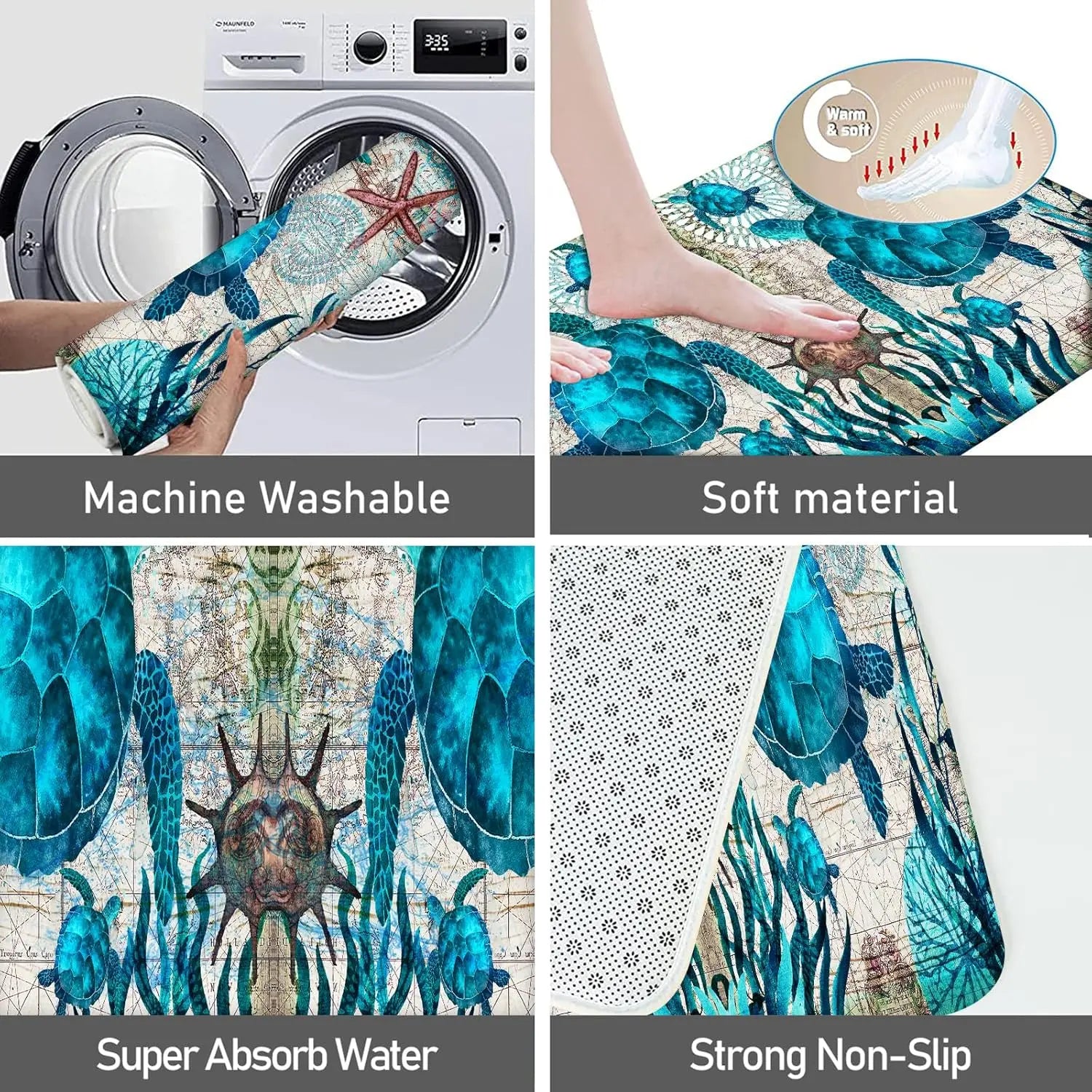 Navak CarpetCoastal Sea Turtle Ocean Life Läuferteppiche Dekor Küche Flur Balkon Bodenmatte Schlafzimmer Eingang Fußmatte Bad Rutschfeste Fußunterlage