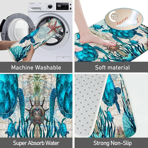 Navak CarpetCoastal Sea Turtle Ocean Life Läuferteppiche Dekor Küche Flur Balkon Bodenmatte Schlafzimmer Eingang Fußmatte Bad Rutschfeste Fußunterlage
