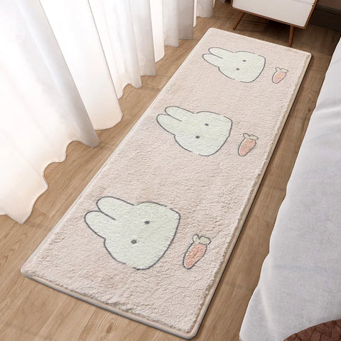 Navak Teppich, Cartoon-Muster, Kunstlammwolle, Schlafzimmer-Nachtvorleger, schönes Kaninchen, rosa Bettbereich, weich, keine eisigen Füße, für Mädchen, Kinder, Schlafzimmer