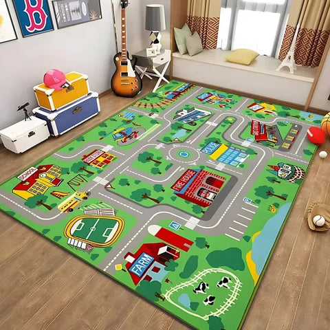 Navak Teppich, pädagogischer Spielteppich für Kinder, Stadtleben, Straßenverkehrssystem-Teppich für Schlafzimmer, Spielzimmer, lustige Lernbodenmatte, sichere Kinder